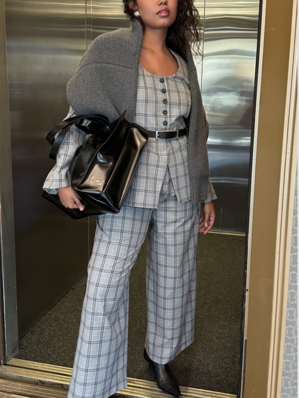 Aligne Grey Checkered Daphne Waisted Blazer Top  Size 4